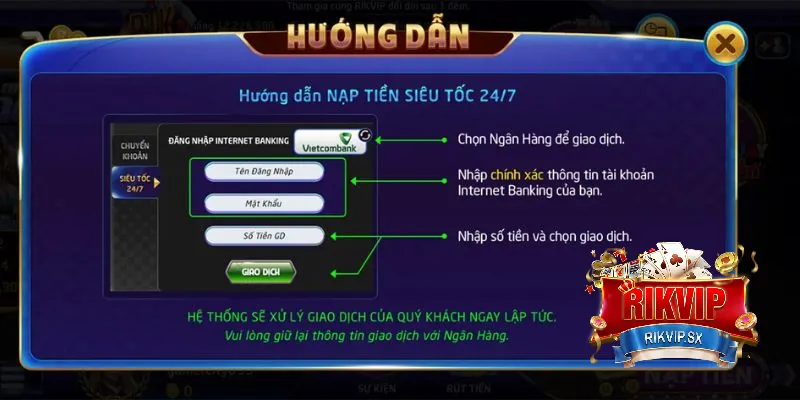 Hướng dẫn nạp tiền tại RikVip